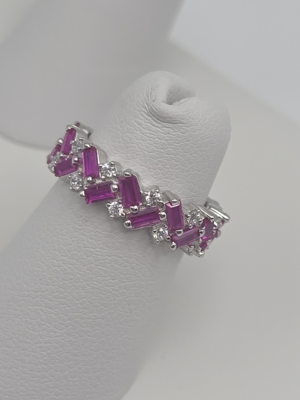 Sterling Silver 925 Ring with Pink Baguette Stones and Clear Accents - Picture 2 of 9